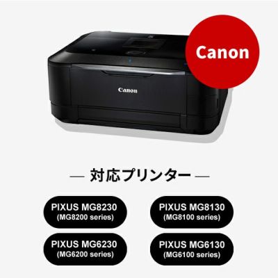 対応プリンターは、PIXUS MG8230（MG8200 series）、PIXUS MG8130（MG8100 series）、PIXUS MG6230（MG6200 series）、PIXUS MG6130（MG6100 series）です。