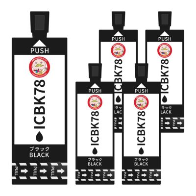 IC78 歯ブラシ EPSON(エプソン) 互換インクカートリッジ 染料 ブラック 5個 PX-M650F PX-M650A PX-M65C9 増量 IC78インク