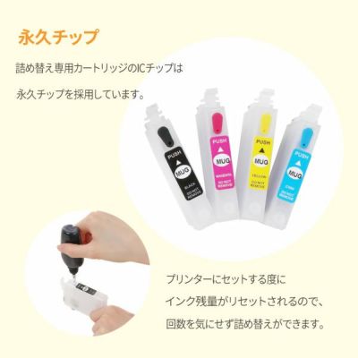 詰め替え専用カートリッジのICチップは、永久チップを採用しています。